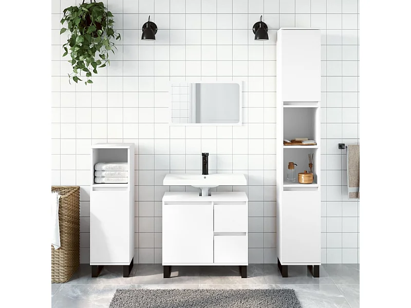 Ensemble de meubles salle de bain 3 pcs blanc bois d'ingénierie