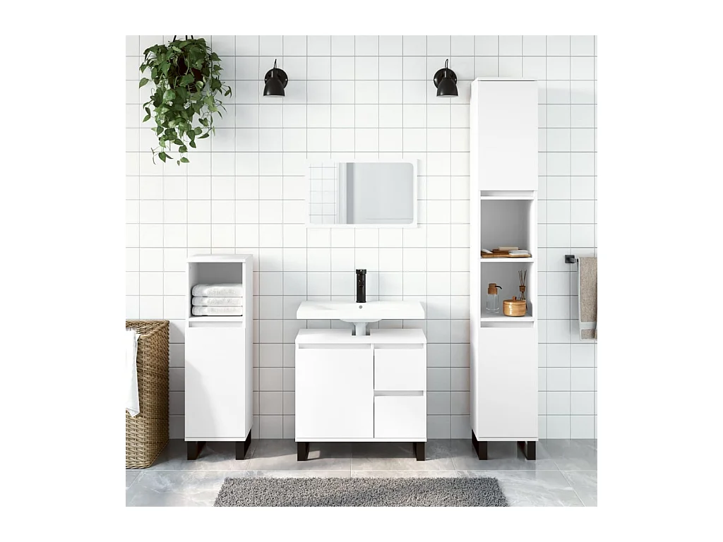 Ensemble de meubles salle de bain 3 pcs blanc bois d'ingénierie