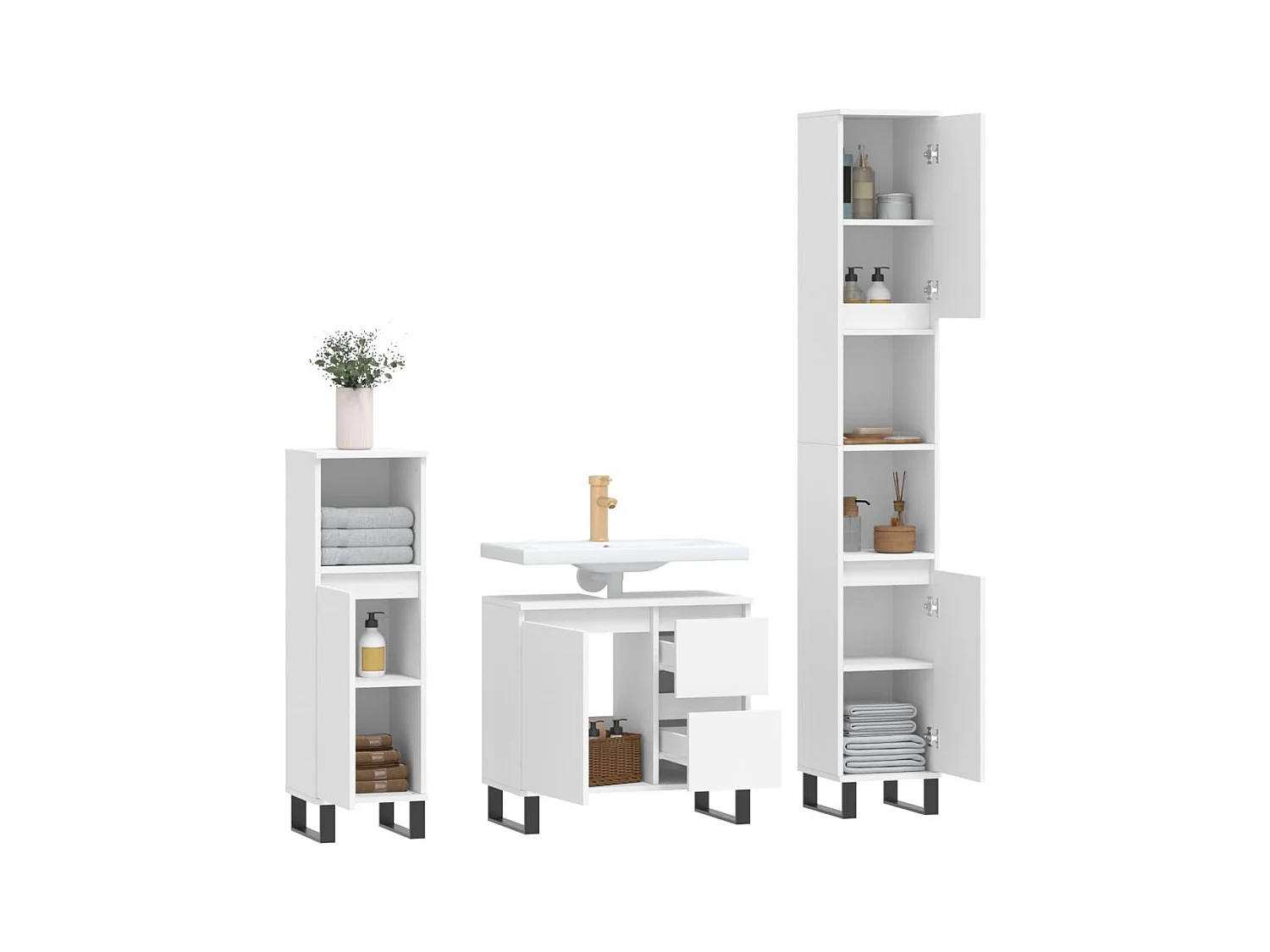 Ensemble de meubles salle de bain 3 pcs blanc bois d'ingénierie