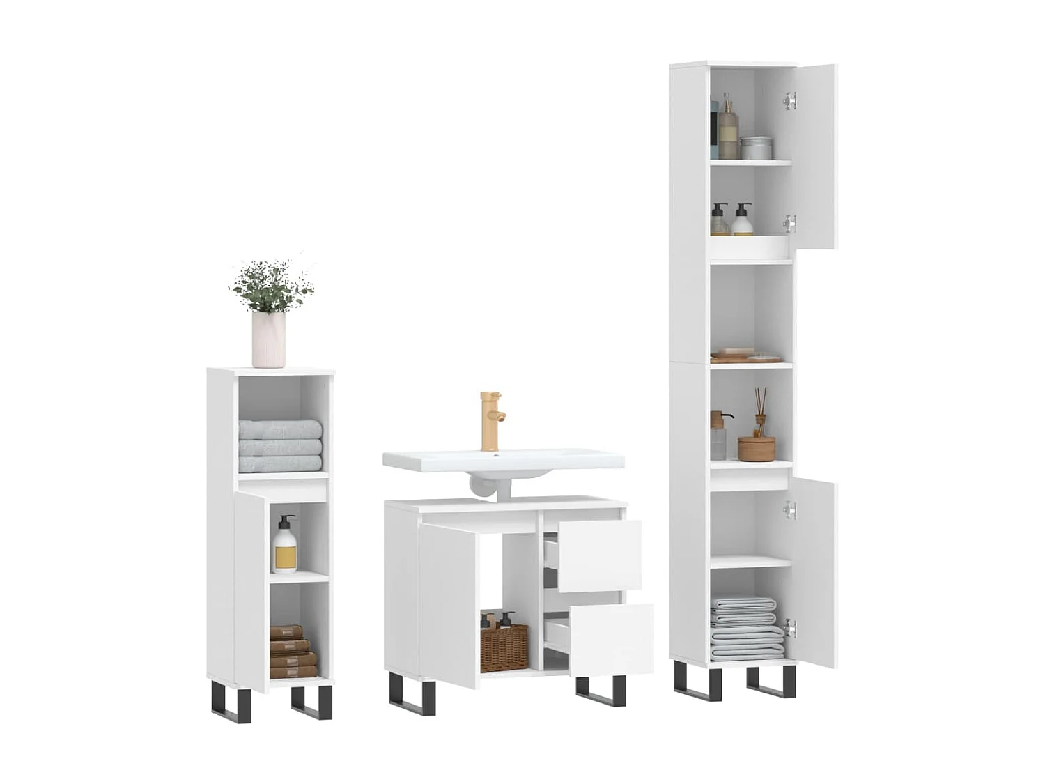 Conjunto de muebles de baño de 3 piezas de madera de ingeniería blanca