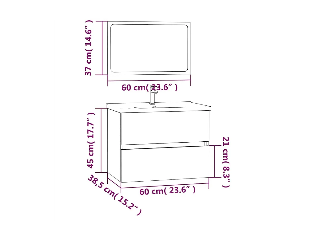Set di mobili da bagno Sonoma Grey da 2 pezzi