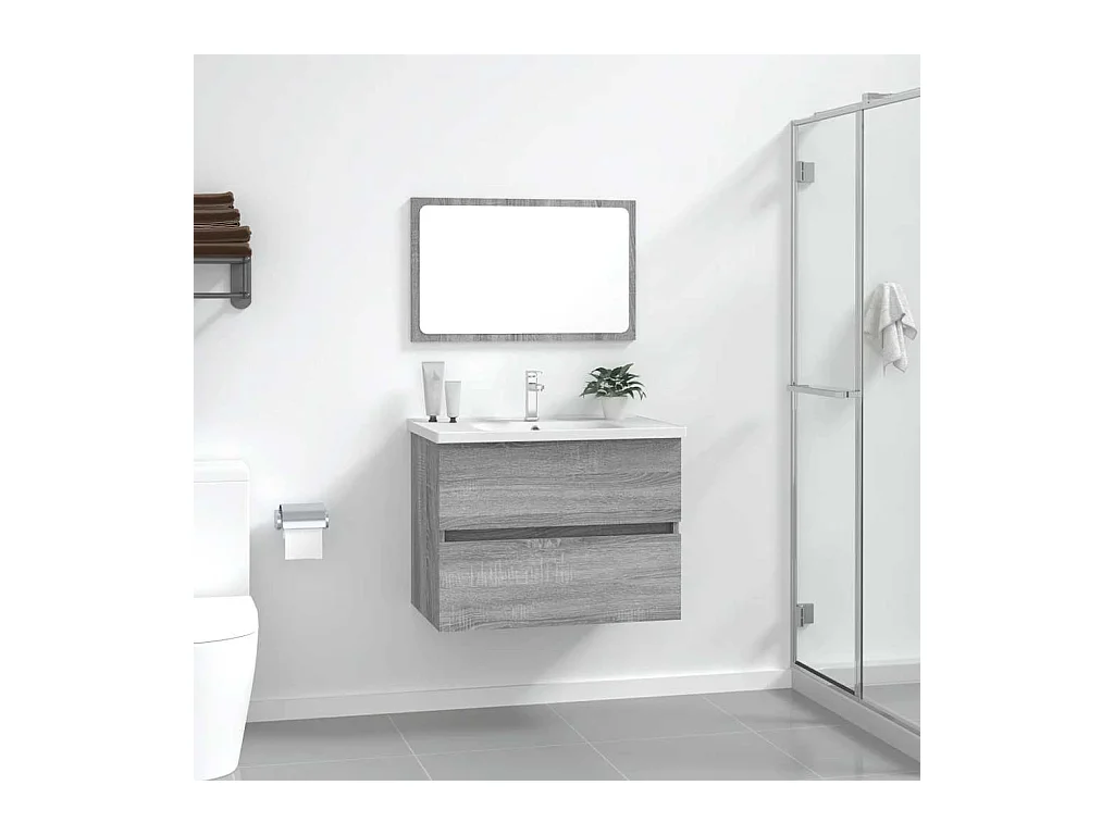 Ensemble de meubles de salle de bain 2 pcs Sonoma gris