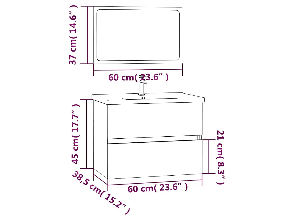 Set di mobili da bagno Sonoma Grey da 2 pezzi