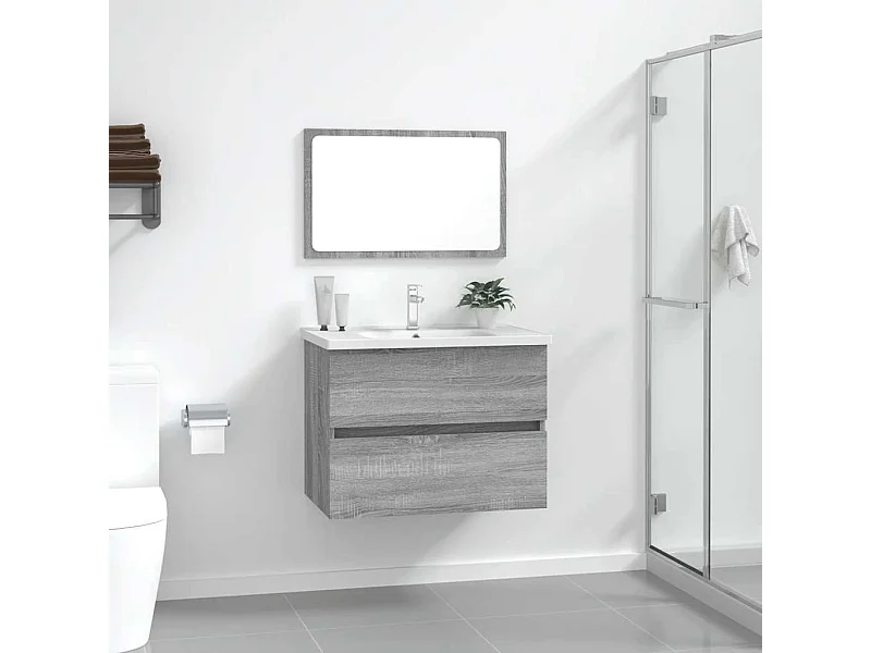 Ensemble de meubles de salle de bain 2 pcs Sonoma gris