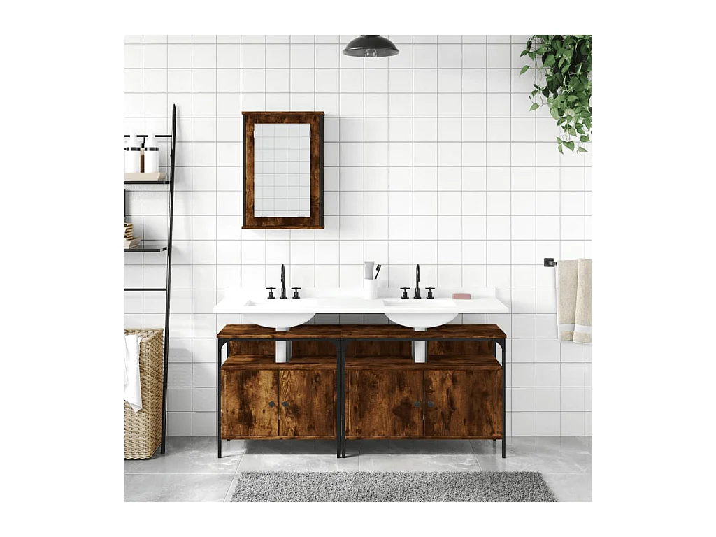 Ensemble de meubles de salle de bain 3 pcs Chêne fumé