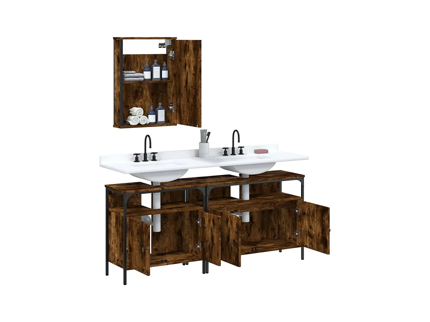 Ensemble de meubles de salle de bain 3 pcs Chêne fumé