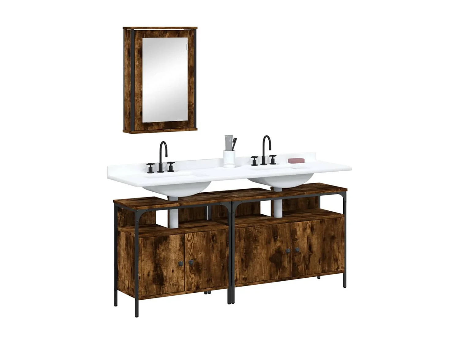 Ensemble de meubles de salle de bain 3 pcs Chêne fumé