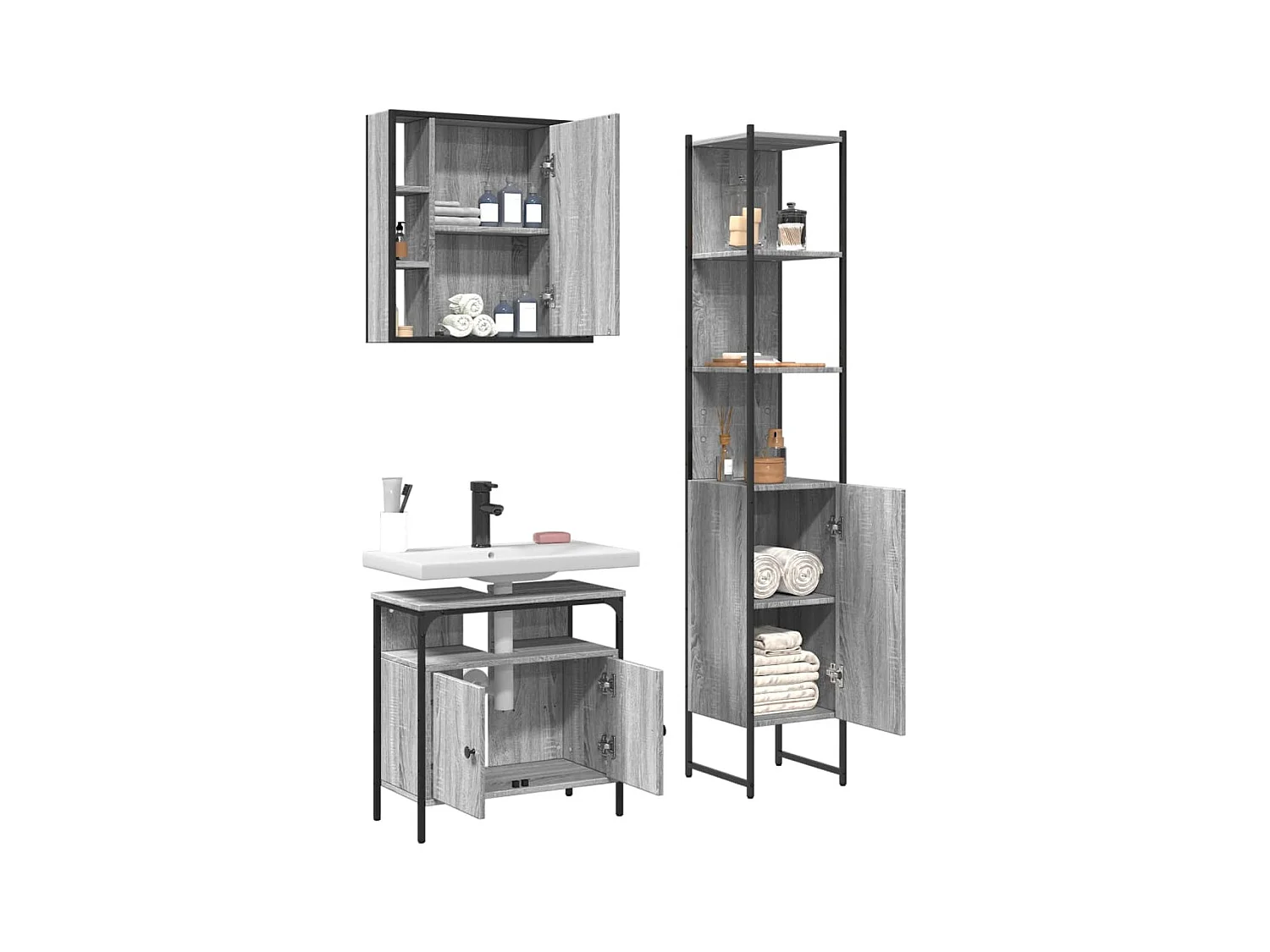 Set di mobili da bagno Sonoma Gray da 3 pezzi