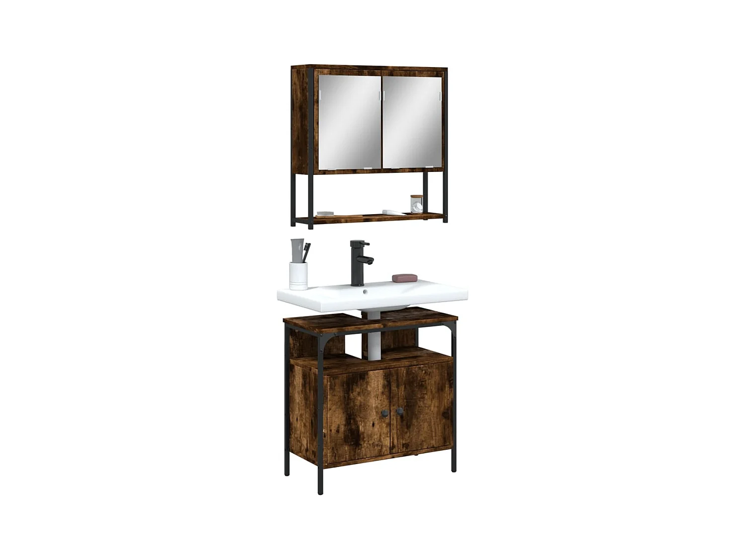 Ensemble de meubles de salle de bain 2 pcs Chêne fumé