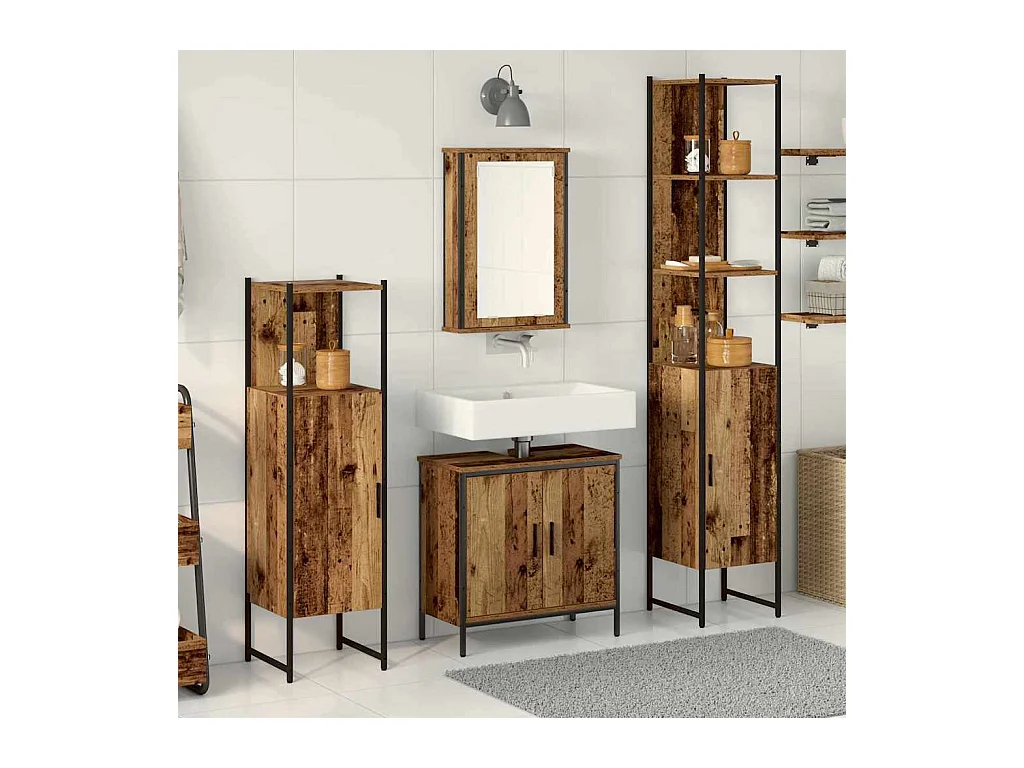 Ensemble de mobilier de salle de bain avec étagère 4 pcs Marron