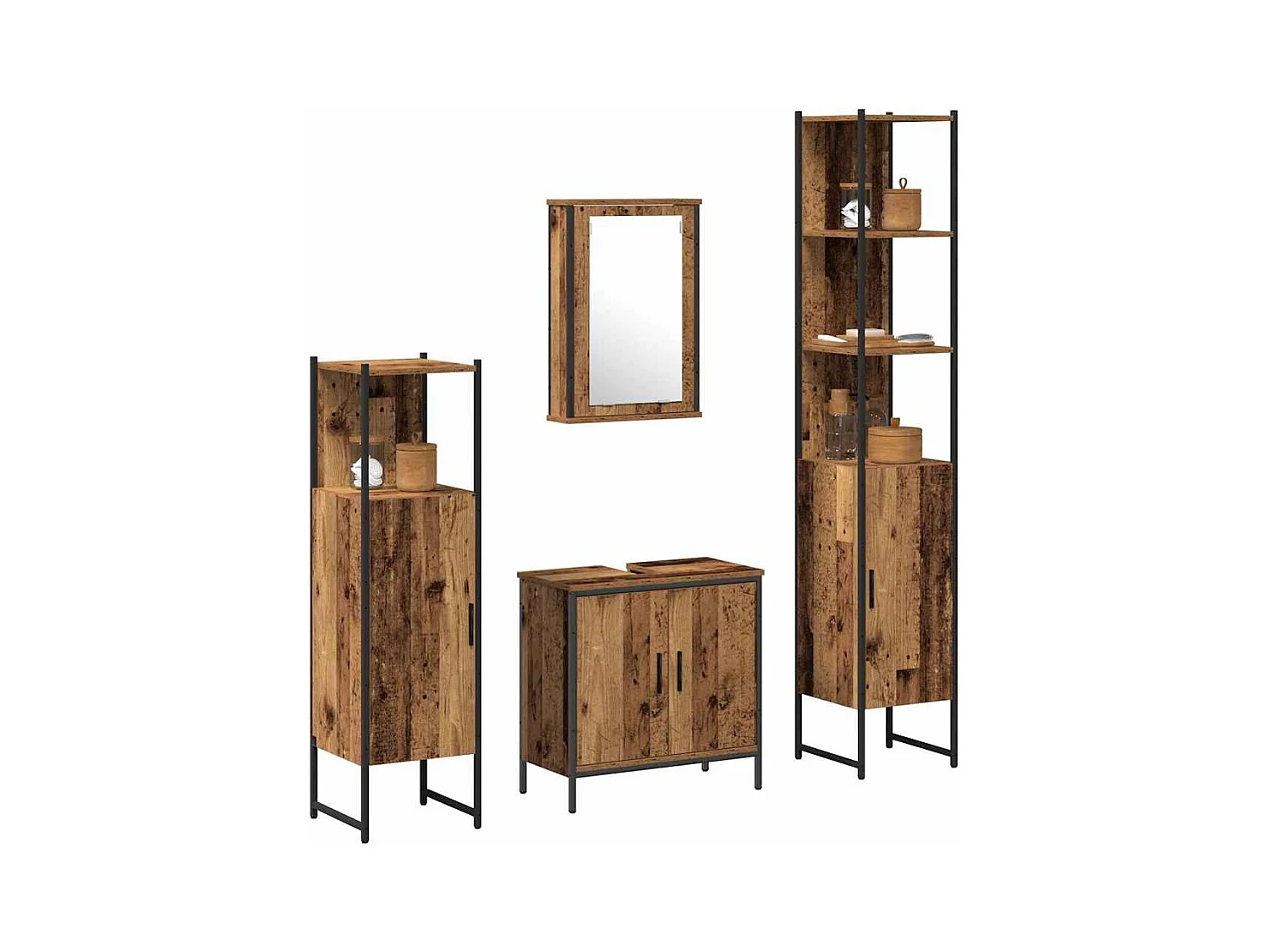 Ensemble de mobilier de salle de bain avec étagère 4 pcs Marron