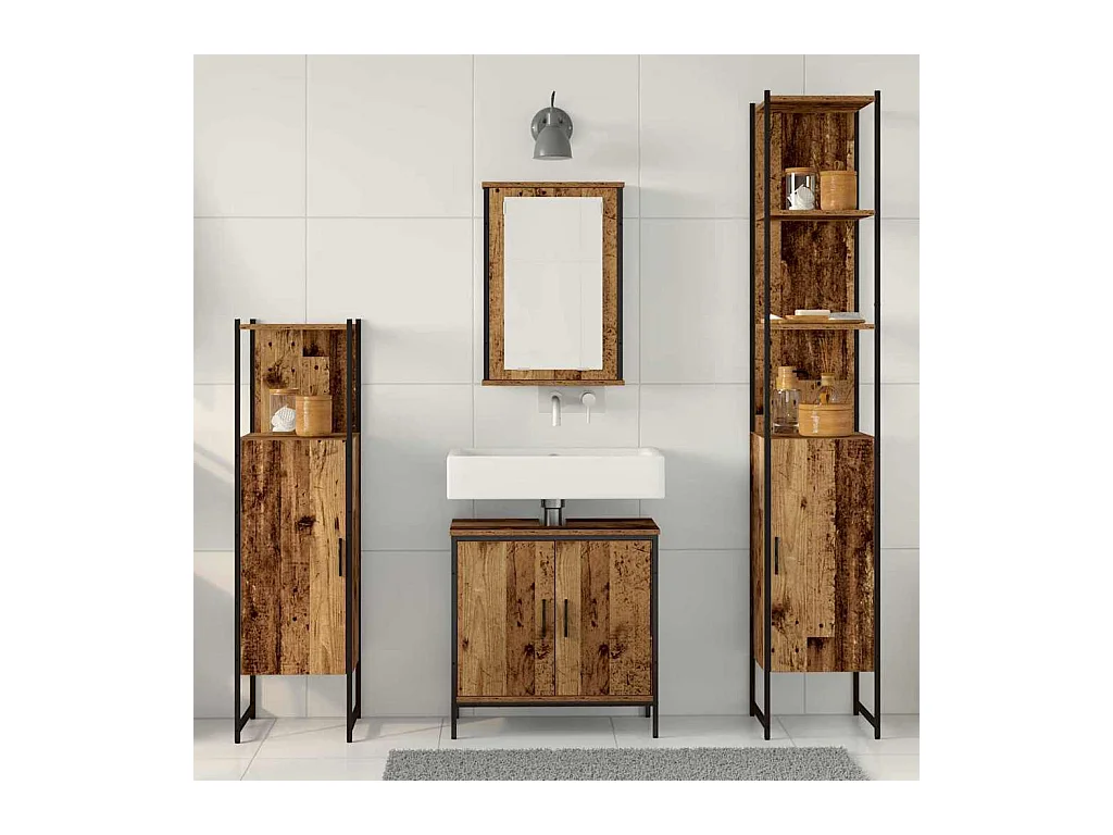 Ensemble de mobilier de salle de bain avec étagère 4 pcs Marron