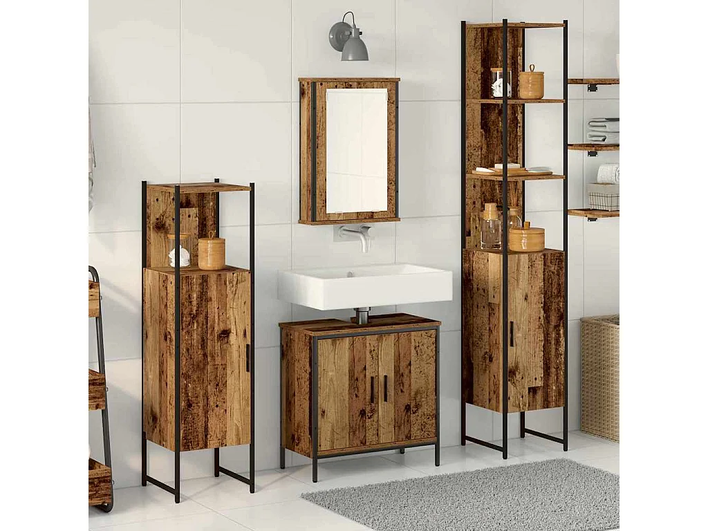 Conjunto de muebles de baño con estante 4 piezas marrón