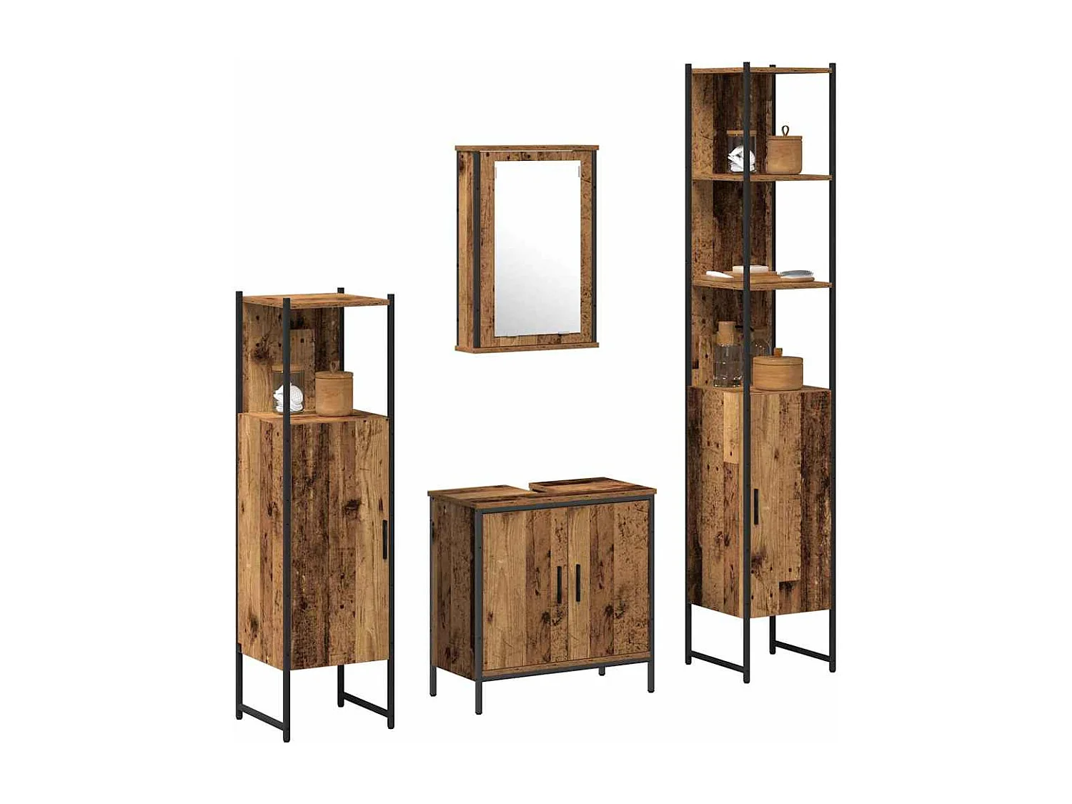 Conjunto de muebles de baño con estante 4 piezas marrón