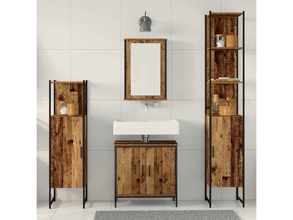 Conjunto de muebles de baño con estante 4 piezas marrón