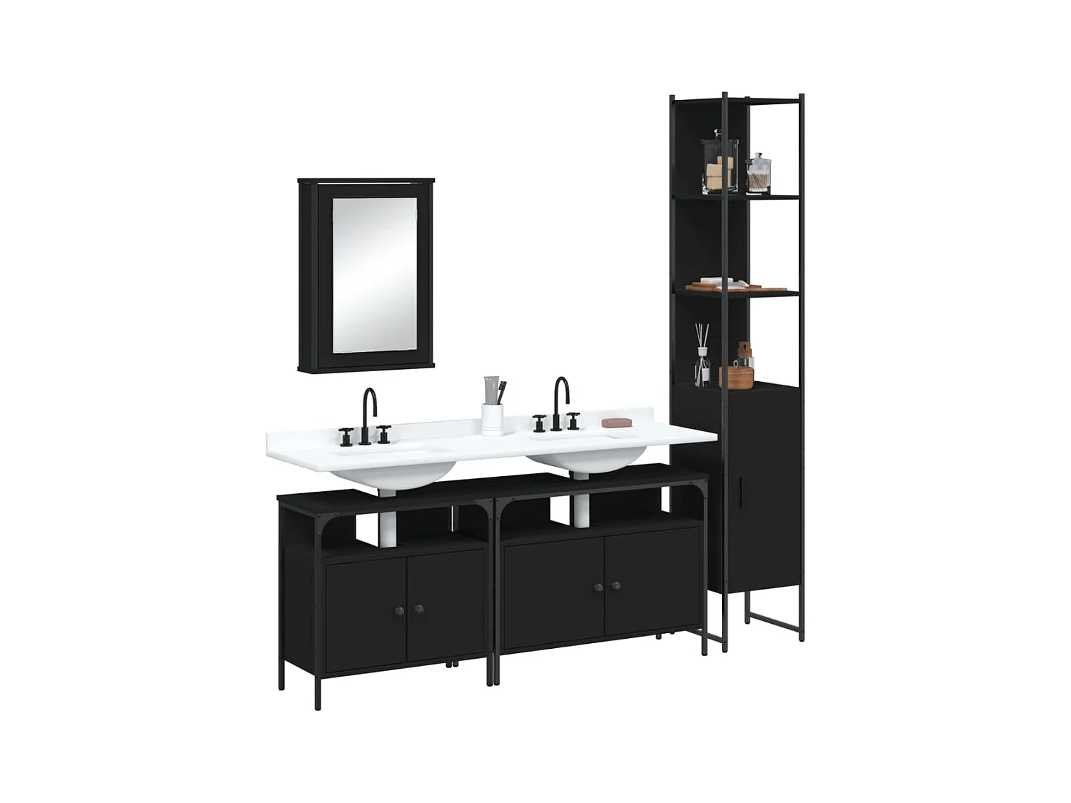Ensemble de meubles salle de bain 4 pcs noir bois d'ingénierie