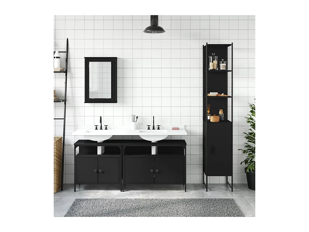 Ensemble de meubles salle de bain 4 pcs noir bois d'ingénierie