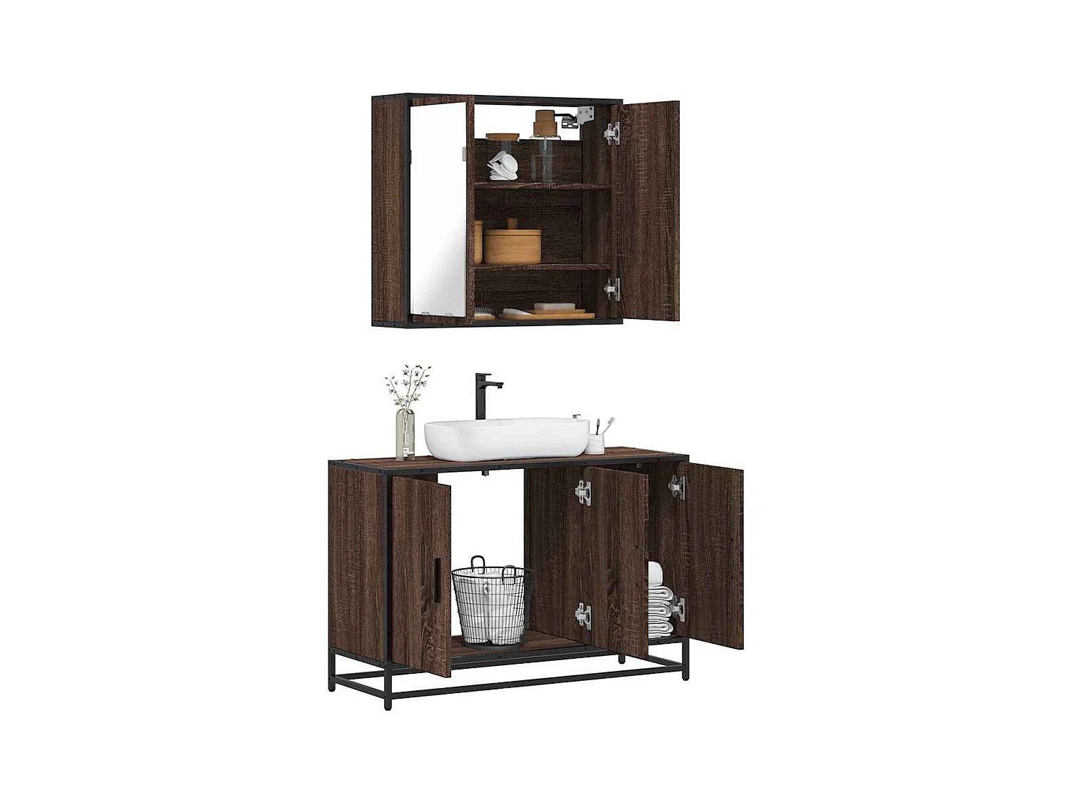 Ensemble de meubles de salle de bain 2 pcs Chêne marron