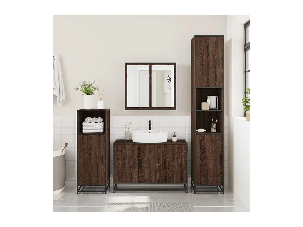 Ensemble de meubles de salle de bain 2 pcs Chêne marron