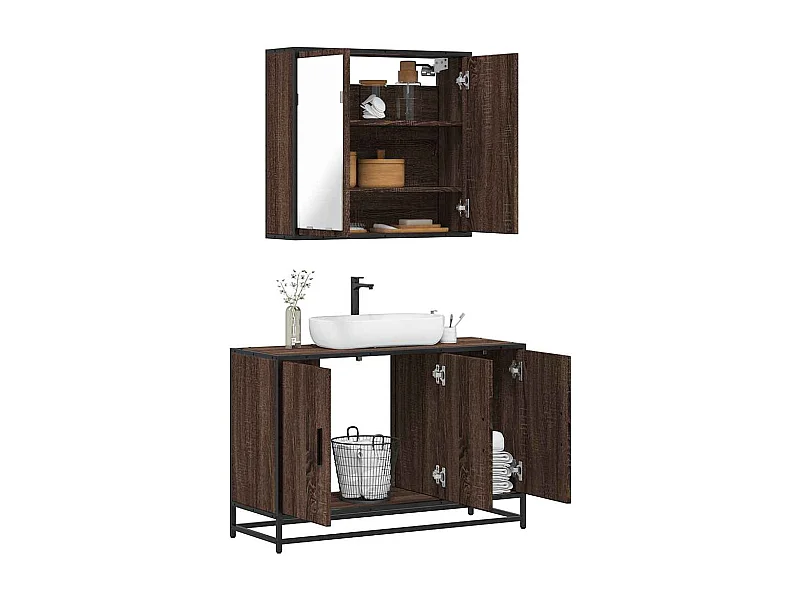 Ensemble de meubles de salle de bain 2 pcs Chêne marron