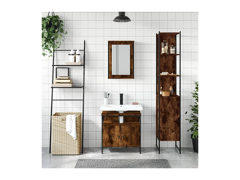 Ensemble de meubles de salle de bain 3 pcs Chêne fumé