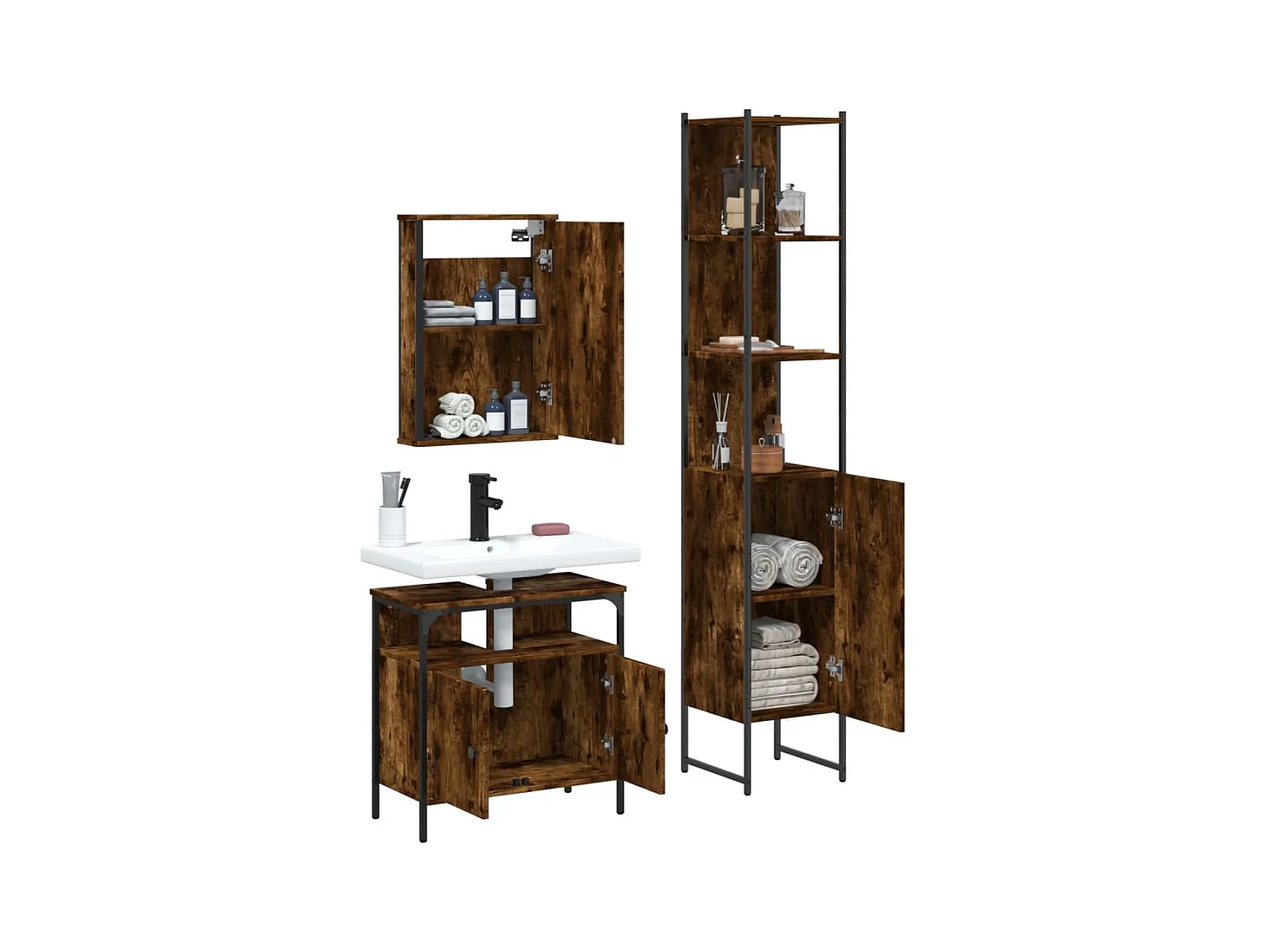 Ensemble de meubles de salle de bain 3 pcs Chêne fumé