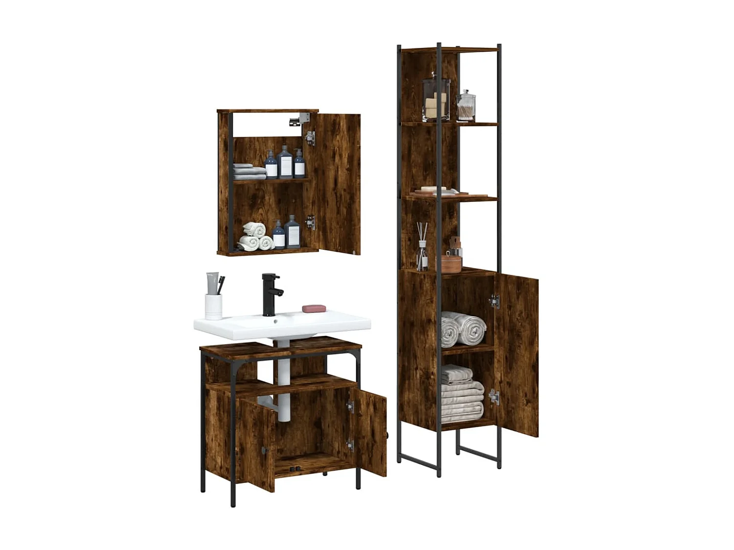 Ensemble de meubles de salle de bain 3 pcs Chêne fumé