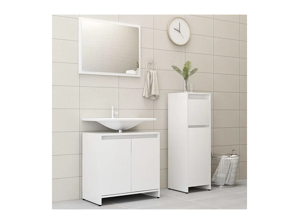 Ensemble de meubles de bain 3 pcs Blanc Bois d'ingénierie