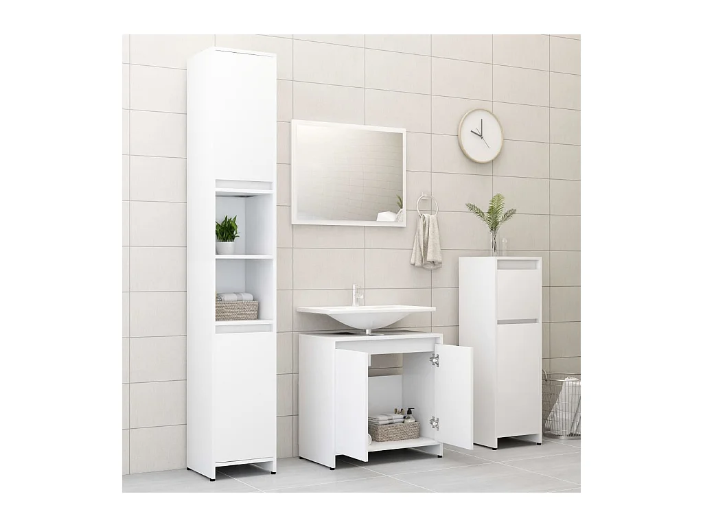 Ensemble de meubles de bain 3 pcs Blanc Bois d'ingénierie