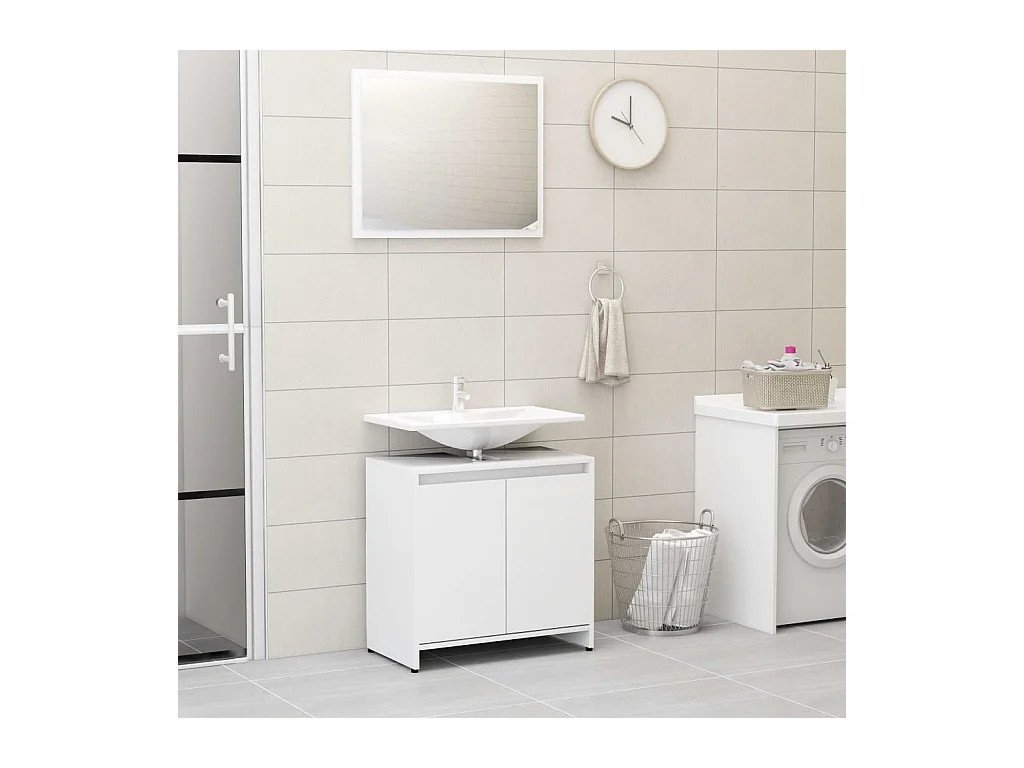 Ensemble de meubles de bain 3 pcs Blanc Bois d'ingénierie