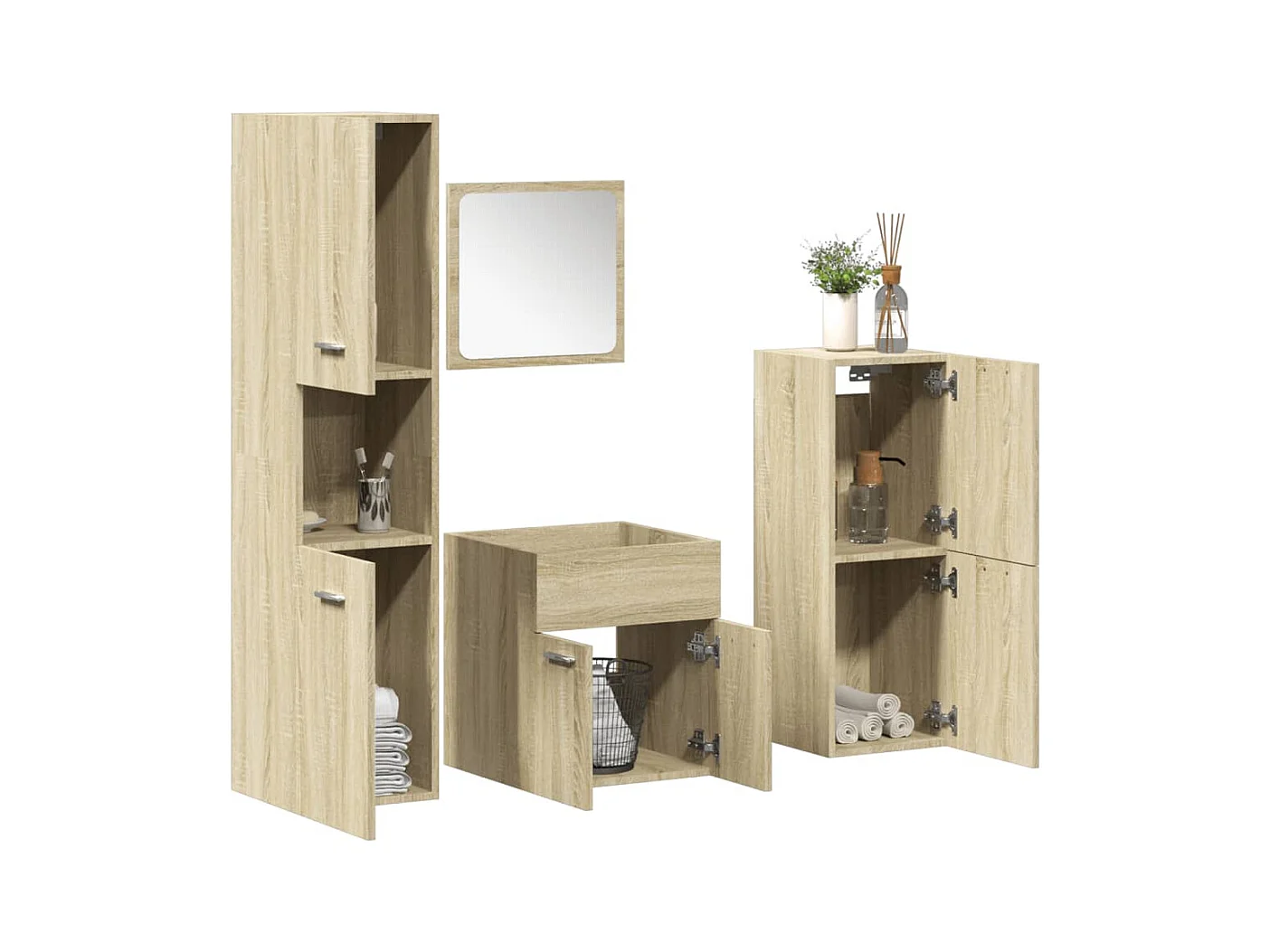 Set di mobili da bagno 4 pezzi in rovere Sonoma