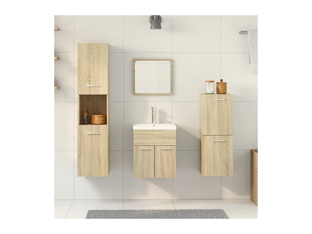 Set di mobili da bagno 4 pezzi in rovere Sonoma