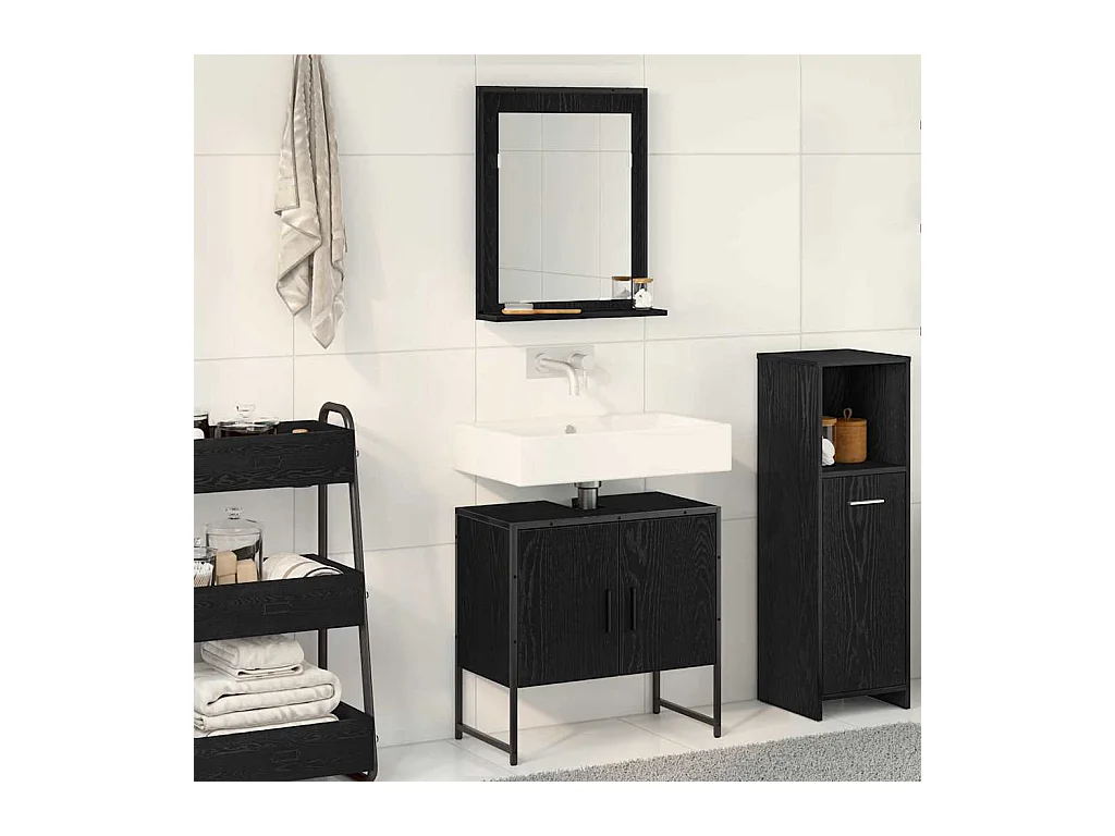 Ensemble de meubles de salle de bain 2 pièces en bois d'ingénierie chêne noir
