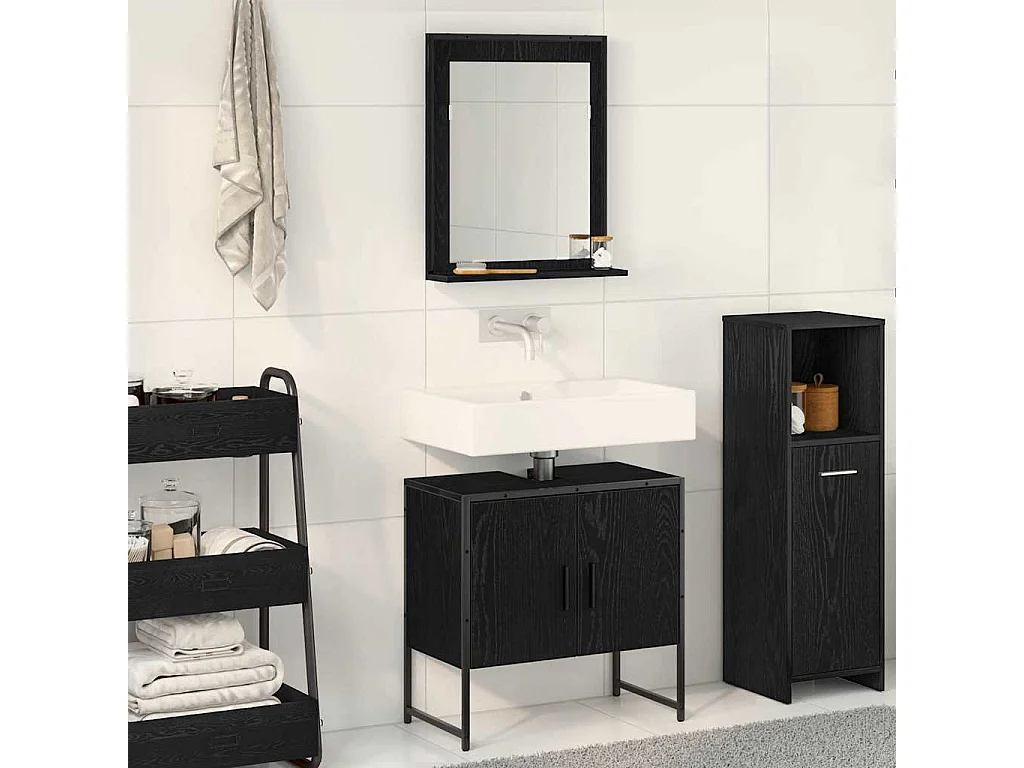 Ensemble de meubles de salle de bain 2 pièces en bois d'ingénierie chêne noir