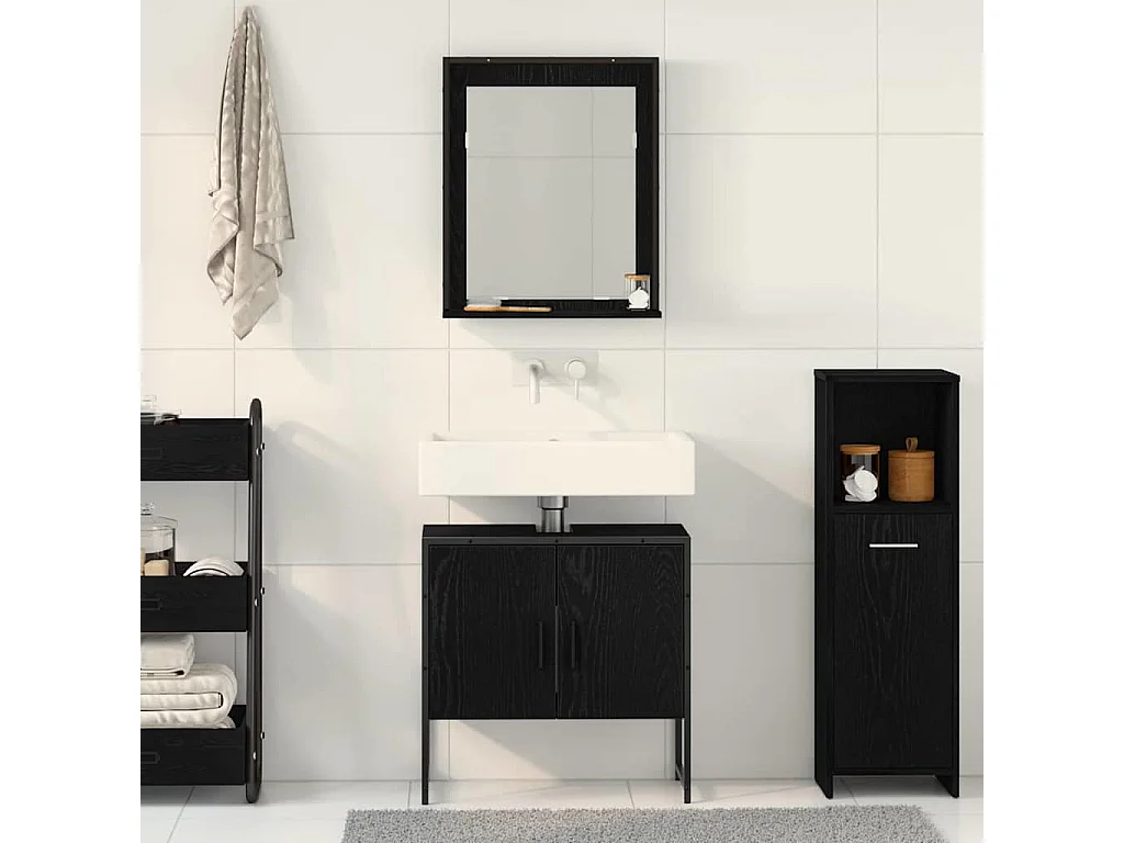 Ensemble de meubles de salle de bain 2 pièces en bois d'ingénierie chêne noir