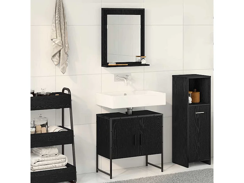 Ensemble de meubles de salle de bain 2 pièces en bois d'ingénierie chêne noir