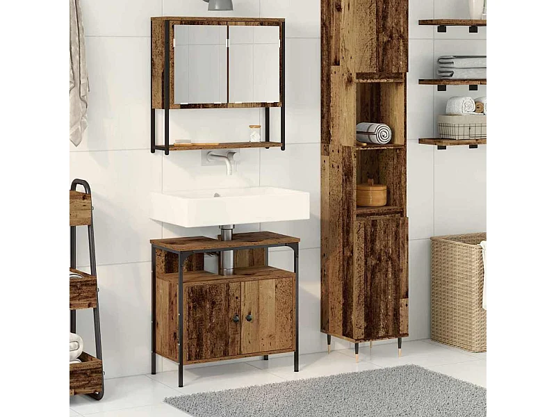 Conjunto de muebles de baño con puerta 2 piezas Marrón