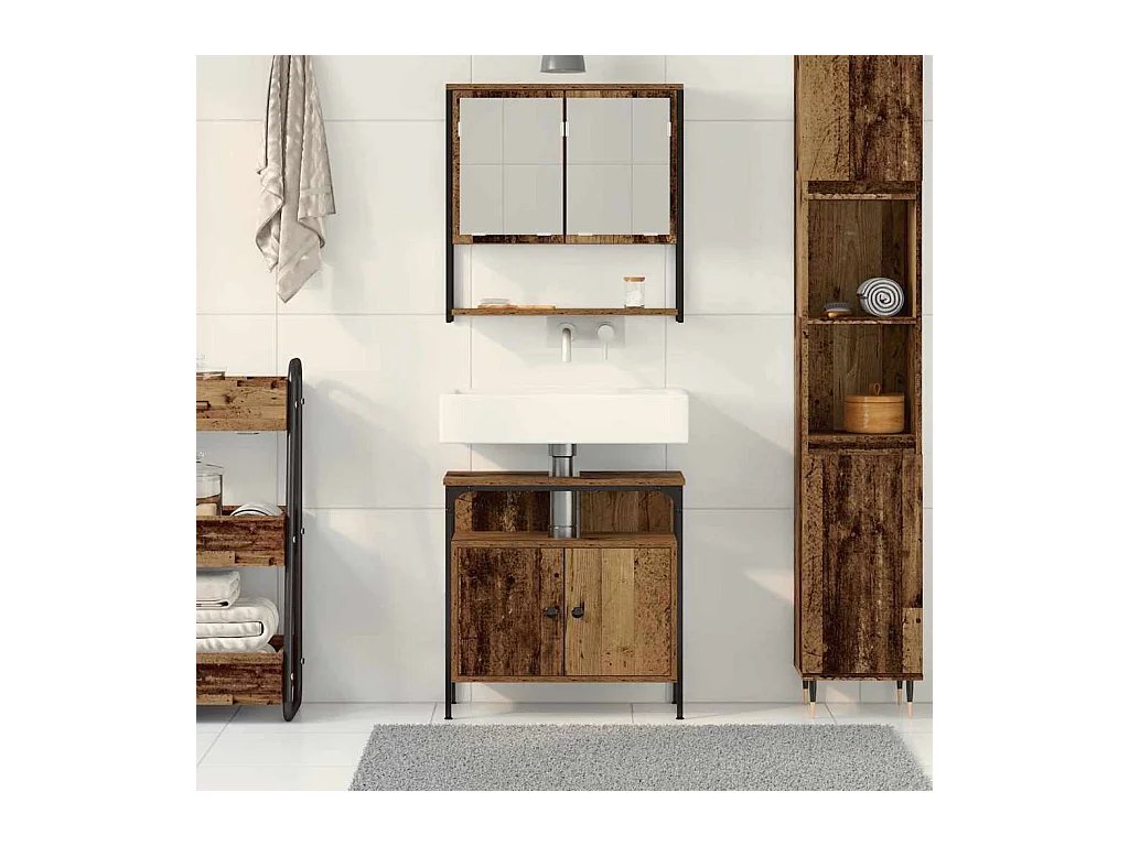 Conjunto de muebles de baño con puerta 2 piezas Marrón