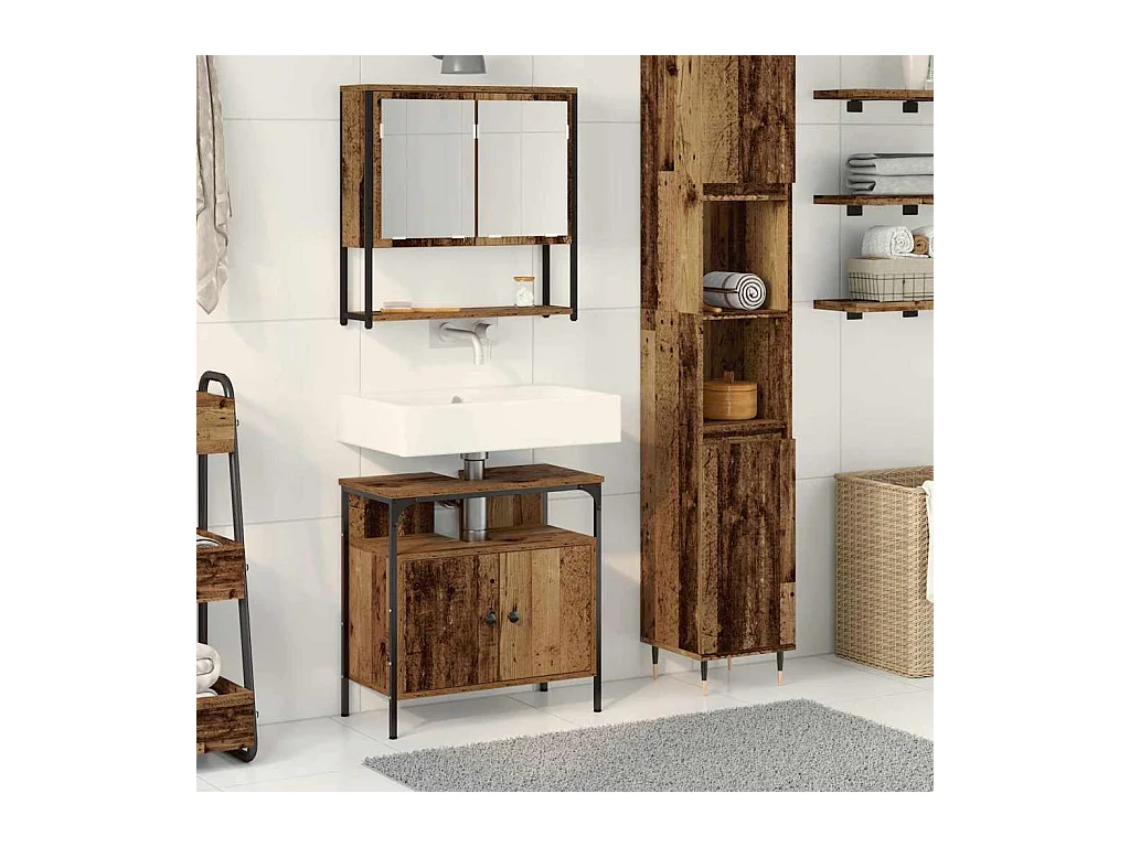 Ensemble de mobilier de salle de bain avec porte 2 pcs Marron