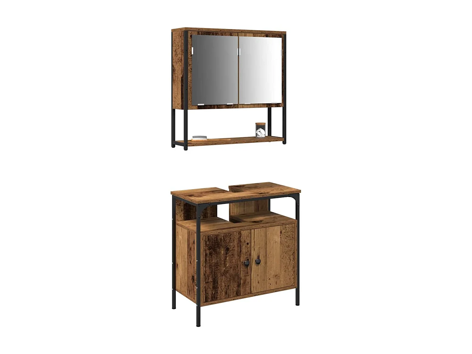 Ensemble de mobilier de salle de bain avec porte 2 pcs Marron