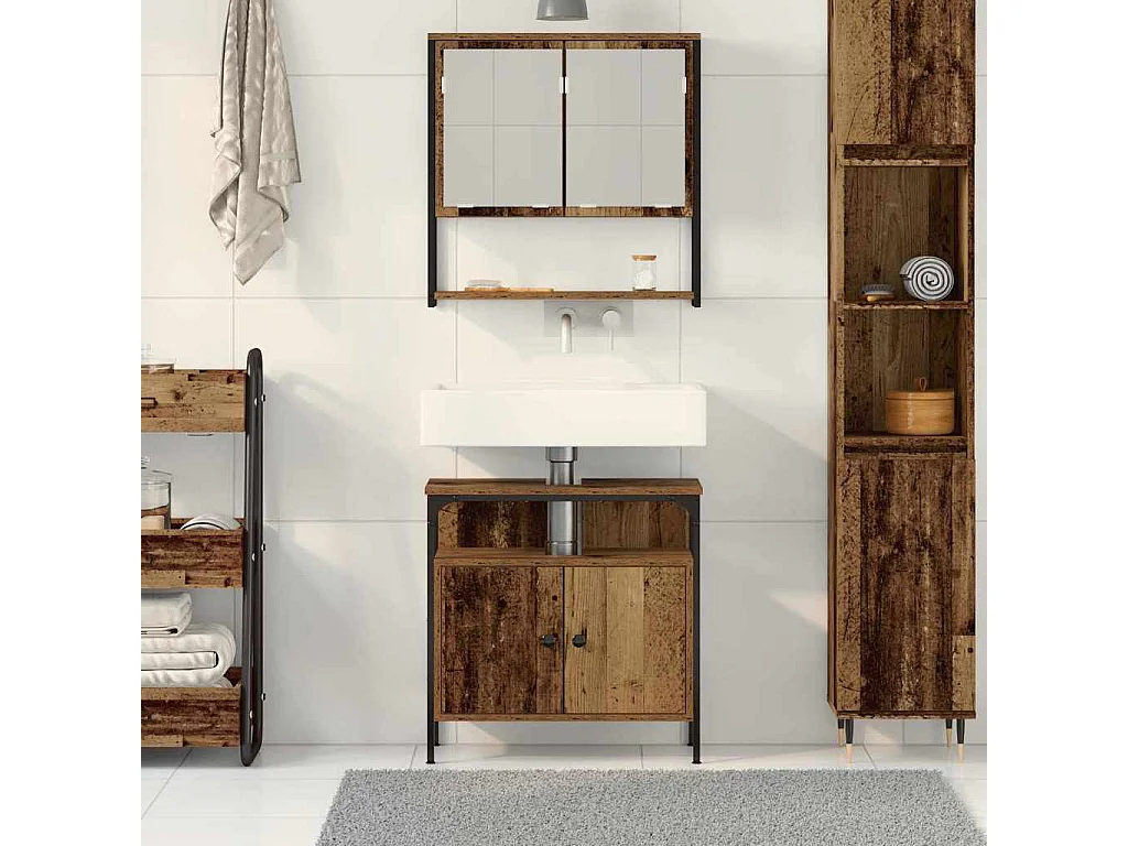 Ensemble de mobilier de salle de bain avec porte 2 pcs Marron