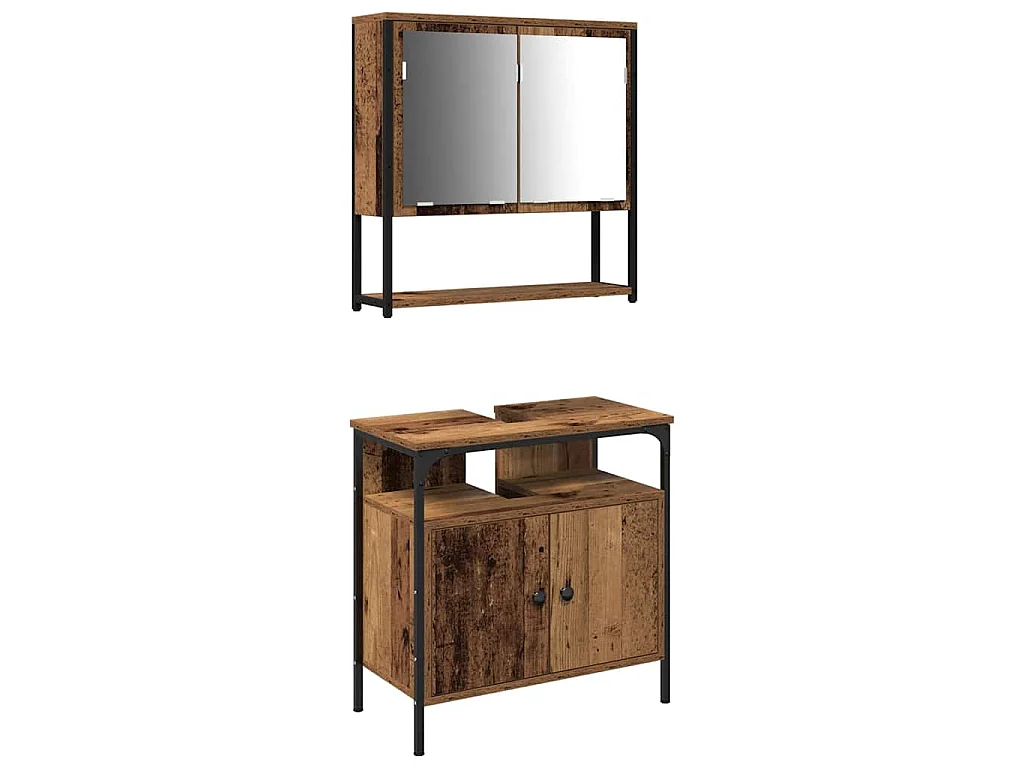 Ensemble de mobilier de salle de bain avec porte 2 pcs Marron