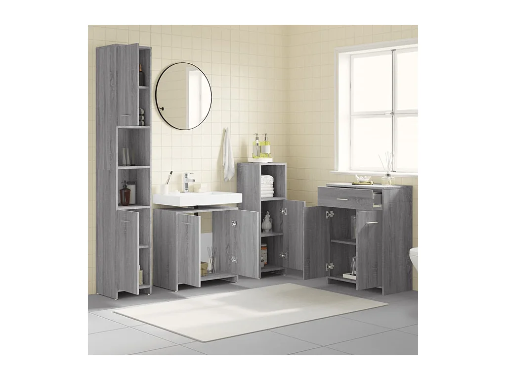 4-teiliges Badezimmermöbel-Set in Sonoma-Grau