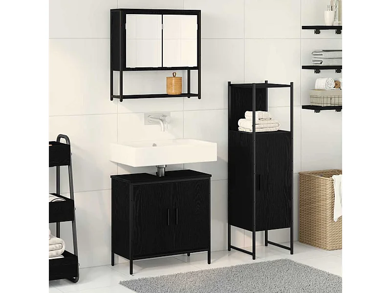 Ensemble de mobilier de salle de bain avec stockage 3 pcs Noir