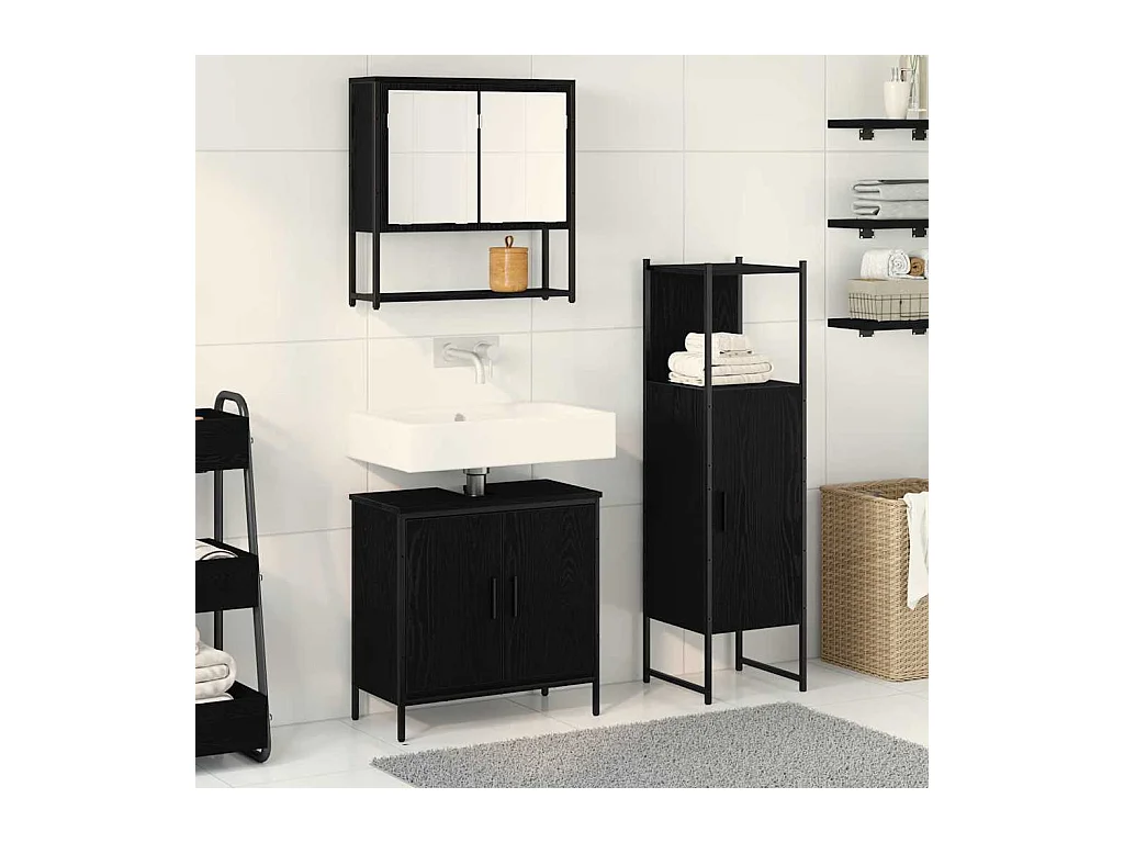 Badkamermeubelset met opbergruimte 3-delig Zwart