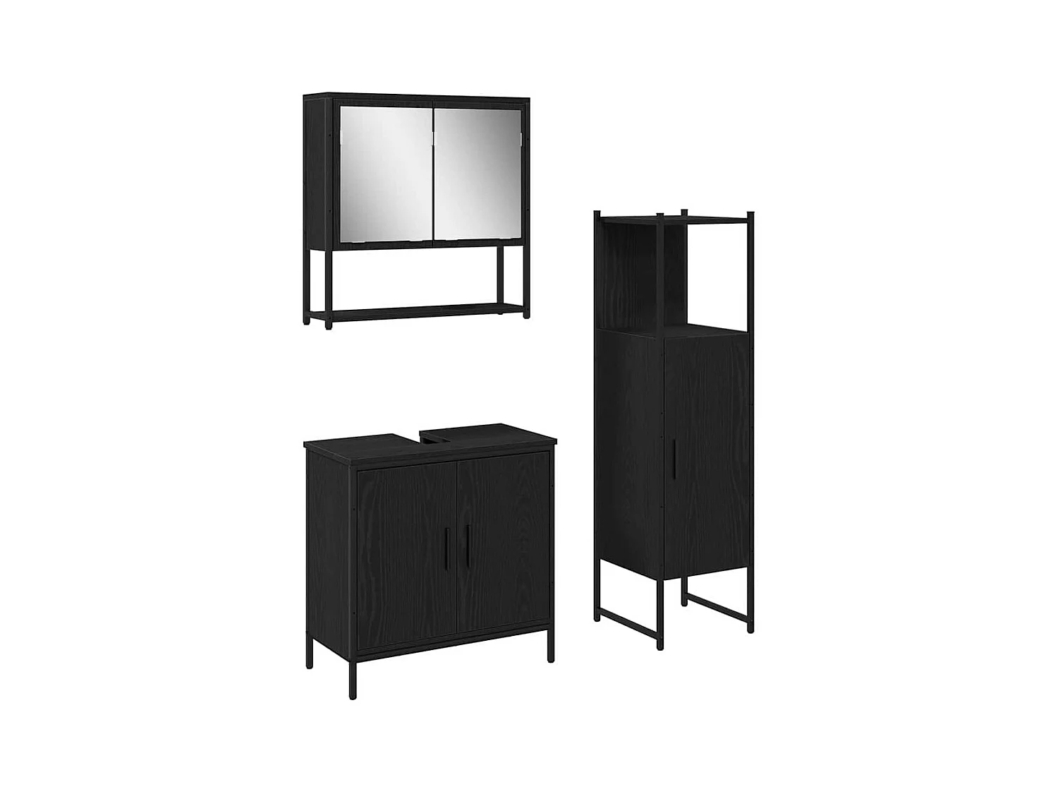 Badkamermeubelset met opbergruimte 3-delig Zwart