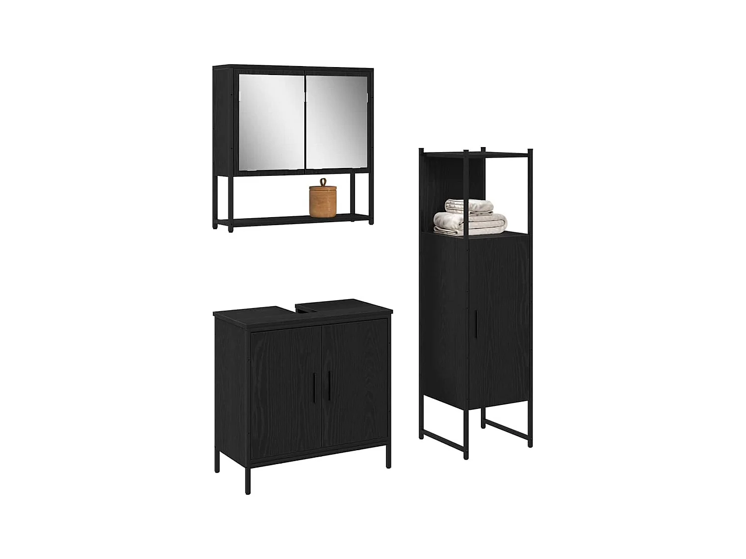 Badkamermeubelset met opbergruimte 3-delig Zwart