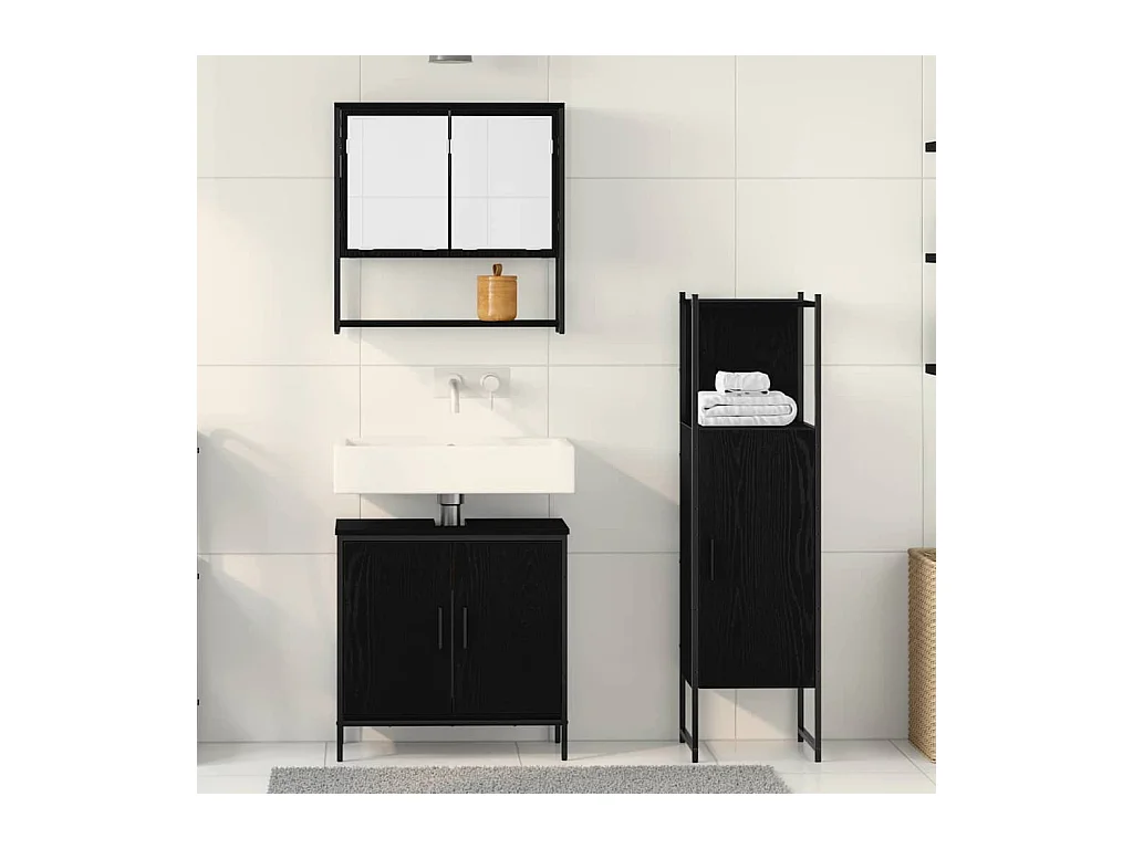 Badkamermeubelset met opbergruimte 3-delig Zwart