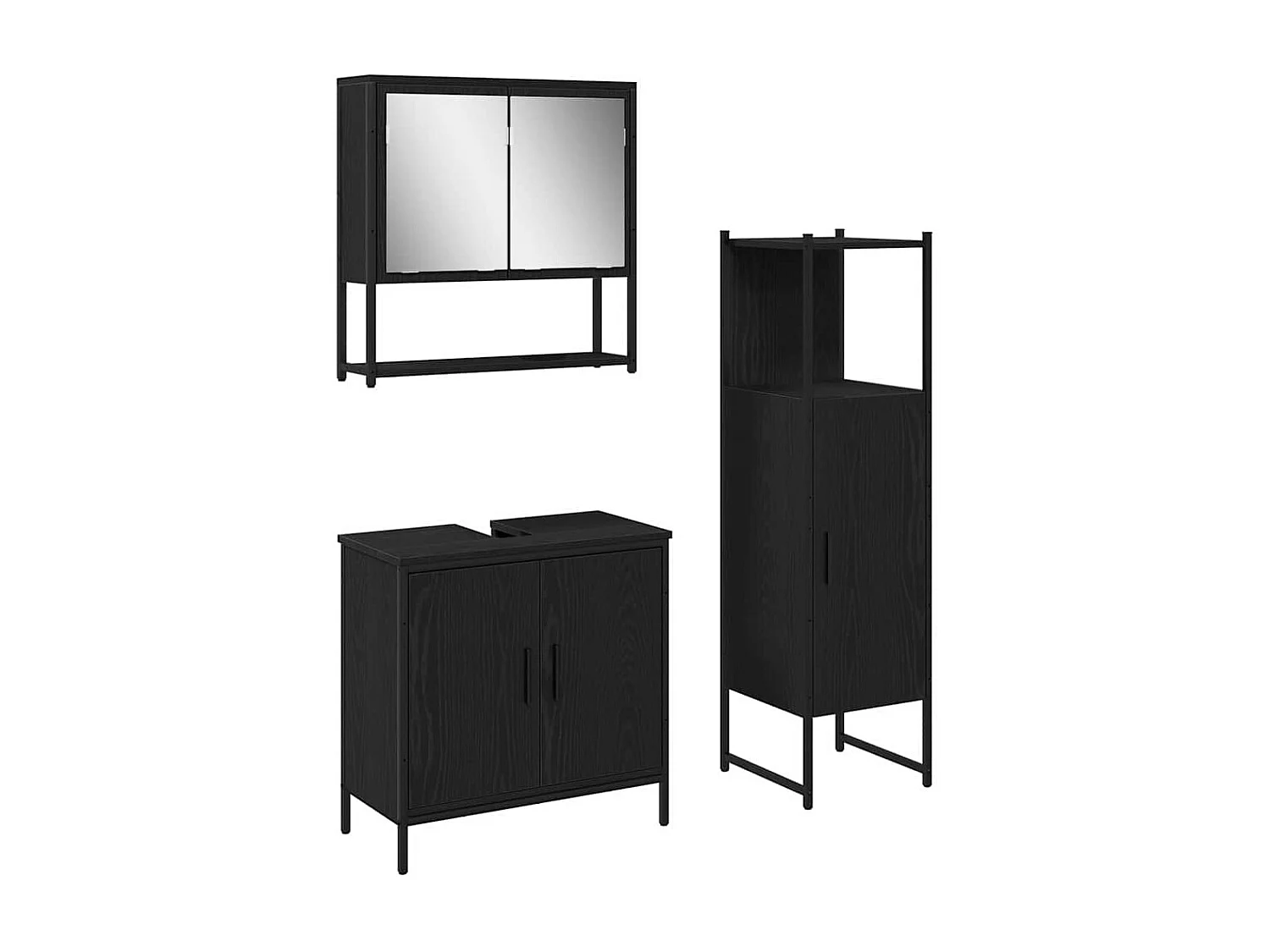 Ensemble de mobilier de salle de bain avec stockage 3 pcs Noir