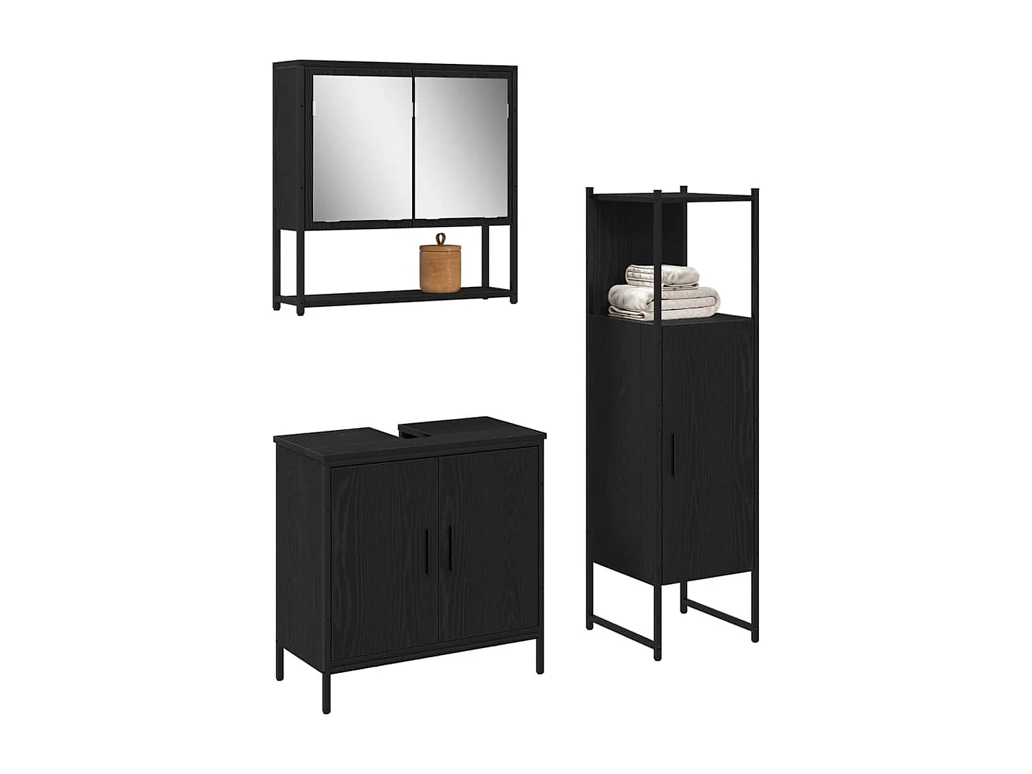 Ensemble de mobilier de salle de bain avec stockage 3 pcs Noir